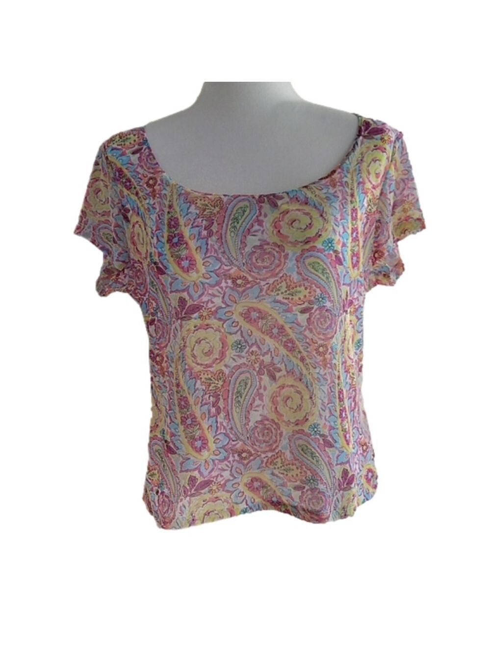 Liz Claiborne Bright Floral Mesh Short Sleeve Top Size XL EUC